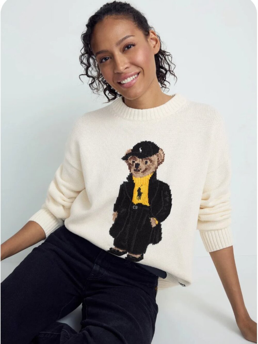Polo Ralph Lauren Cotton Bear Long Sleeve Crew Neck Pullover Size M